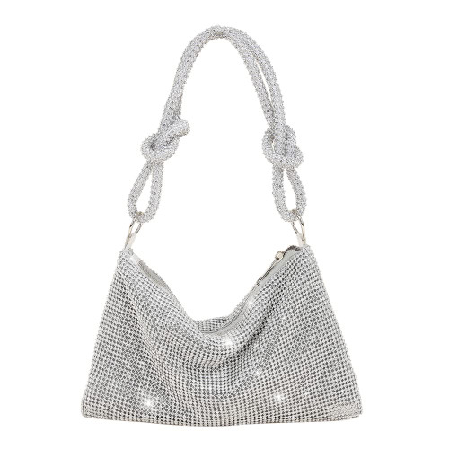 Rhinestone Purses for Women Chic Sparkly Evening Handbag Bling Hobo Bag Shiny Silver Clutch Purse for Party Club Wedding