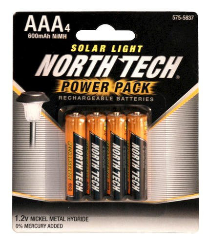 Solar Light Rechargeable Batteries, Power Pack of 4 AAA 1.2v, 600mAh NiMH