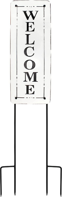 AuldHome Metal Outdoor Welcome Sign; Black and White Enamel Coated Steel Yard Sign