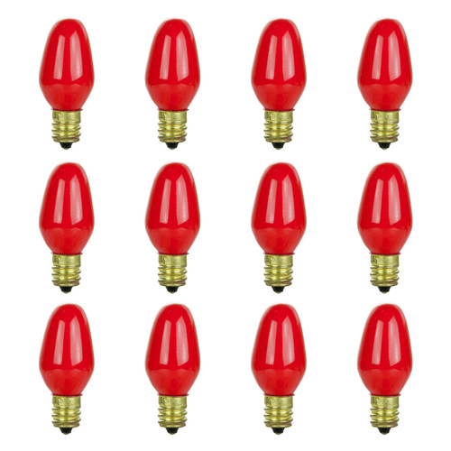 Sunlite 01058 7C7 Incandescent Bulb, 7 Watt, Candelabra E12 Base, C7 Small Night Light, Colored Bulb, Red, 12 Count Sunlite 01058 7C7 Incandescent Bulb, 7 Watt, Candelabra E12 Base, C7 Small Night Light, Colored Bulb, Red, 12 Count