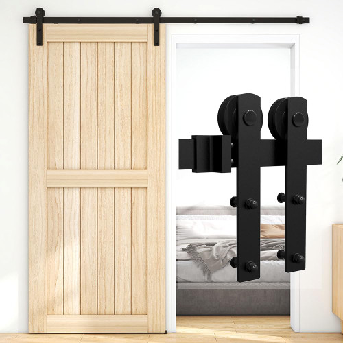 AONAYIOA 6.6FT Sliding Barn Door Hardware Kit, Smoothly and Quietly, Easy to Install, Fit 35"-40" Wide and 1.18"-1.96" Thickness Single Wood Door, Includes Installation Instruction