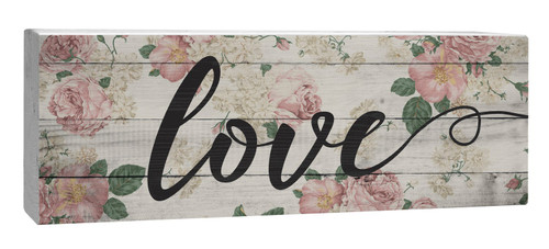 P. Graham Dunn Love Peony Pink Floral White 4 x 10 Inch Solid Pine Wood Barnhouse Block Sign