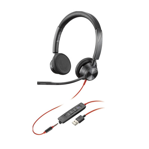 Plantronics Poly Blackwire 3325 Microsoft USB-A & 3.5mm Wired Headset - 214016-101 (Renewed)