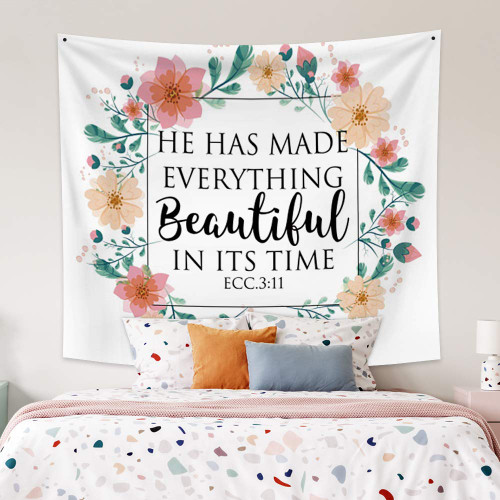 YongFoto 33.9x27.6 inches Spring Pink Flower Garland Wreath Tapestry Wall Hanging Bible Verses Quote Scripture Wall Tapestry He Has Made Everything Beautiful Tapestry for Bedroom Living Room Decor YongFoto 33.9x27.6 inches Spring Pink Flower Garland Wreath Tapestry Wall Hanging Bible Verses Quote Scripture Wall Tapestry He Has Made Everything Beautiful Tapestry for Bedroom Living Room Decor