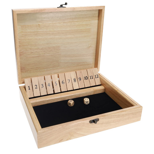 WE Games Wooden Board Game with Dice, Flip Tiles with 12 Numbers, in Old World Box with Lid, Natural Wood