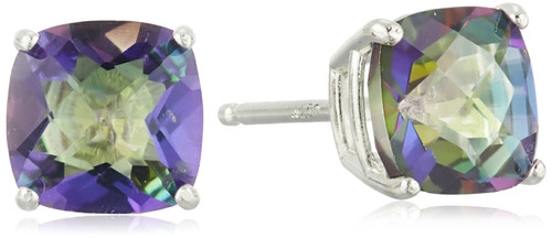 Amazon Collection 925 Sterling Silver 6mm Cushion Cut December Birthstone Mystic Fire Topaz Stud Earrings for Women Amazon Collection 925 Sterling Silver 6mm Cushion Cut December Birthstone Mystic Fire Topaz Stud Earrings for Women