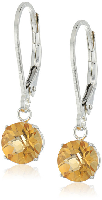 Amazon Collection 925 Sterling Silver 6mm Round November Birthstone Citrine Dangle Earrings for Women with Leverbacks