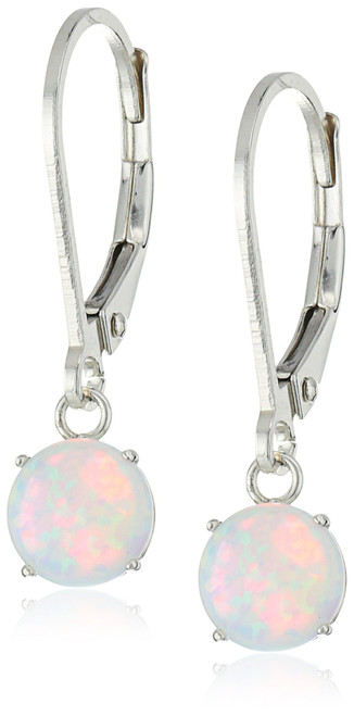 Amazon Collection 925 Sterling Silver 6mm Round October Birthstone Created Opal Dangle Earrings for Women with Leverbacks
