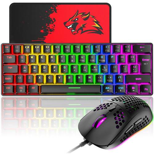 LexonElec 60% Wired Mechanical Gaming Keyboard, Rainbow LED Backlight Compact Mechanical Keyboard, Linear Red Switches, TKL Wired Keyboard, RGB Mouse 6400DPI, for PC Gamers and Office Typists (Black)