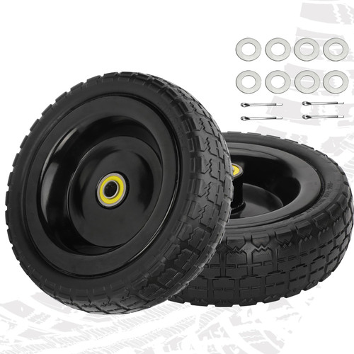 Upgraded 10" Flat Free Wheels Replacement for Gorilla cart tires and Wheels, 4.10/3.50-4 Solid Tires and Wheels with 5/8"Bearings, 10" No Flat Wheels for Hand Trucks/Gorilla Carts/Garden Carts-2PCS