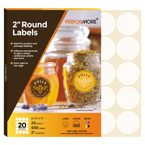 PERFORMORE 2 Inch Round Labels, Pack of 500 Circle Stickers, 25 Sheets of Blank White Printer Labels for Inkjet Laser Printers Ideal for Candles Products Jar and More