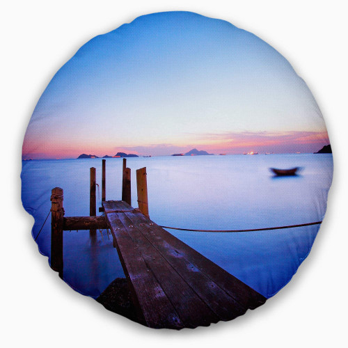Designart Wooden Pier at Sunset' Seascape Photography Throw Cushion Pillow Cover for Living Room, Sofa 16" Round