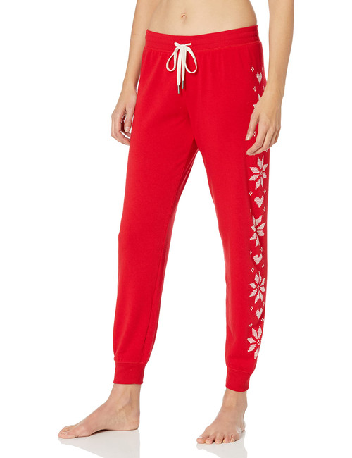 PJ Salvage Women's Loungewear Frosted Fairisle Banded Pant, Red, L