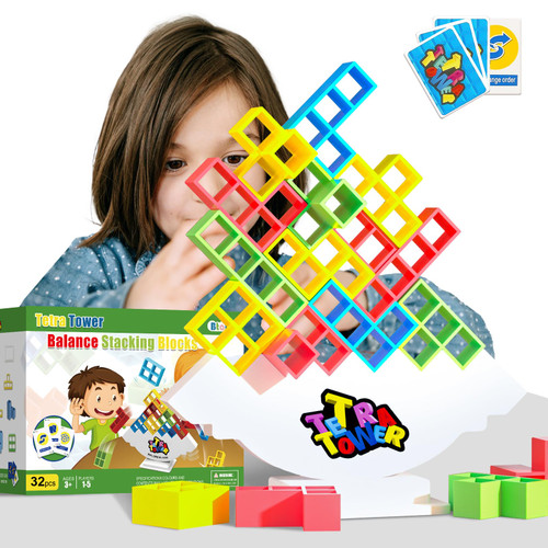 AZHU Tetra Tower Game-Balance Stacking Block,Board Games for Kids & Adults,Party Games,The Fast Stacking Building Block Game for The Whole Family. (32PCS)