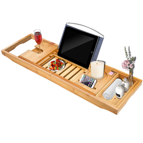 Bathtub Tray, Adjustable Bath Tray for Bathtub, Foldable Waterproof Tub Tray, Used for Storing Wine, Books, Soap, Mobile Phones,Bath Caddy Tray for Bathtub,Bathtub Trays for Tub,Bathtub Caddy