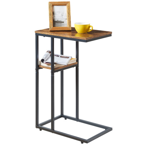 Somdot Side Table, Sofa End Table with Storage Shelf, C Shaped TV Tray Table, Serving Snack Table for Couch Bed, Easy Assembly - Rustic Brown/Black