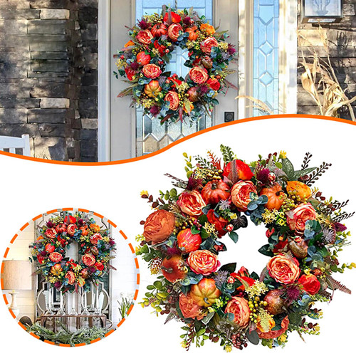 QOHNK Fall Wreaths for Front Door,18 Inch Fall Peony and Pumpkin Wreath Year Round,Autumn Maples Leaf Pumpkin Pine Cone Berry Wreath,Farmhouse Wreath for Front Door for Thanksgiving Halloween Decor QOHNK Fall Wreaths for Front Door,18 Inch Fall Peony and Pumpkin Wreath Year Round,Autumn Maples Leaf Pumpkin Pine Cone Berry Wreath,Farmhouse Wreath for Front Door for Thanksgiving Halloween Decor