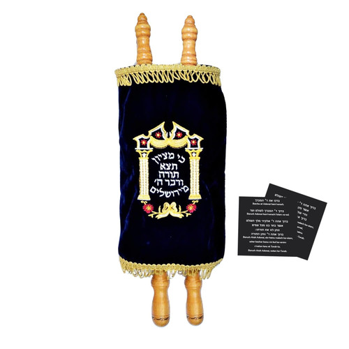 HOUSEOFGAFNI Complete Torah Scroll 8" Sefer Torah Scripture with Blue Velvet Mantel Cover | Perfect for Simchat Torah and Weekly Parsha Study HOUSEOFGAFNI Complete Torah Scroll 8" Sefer Torah Scripture with Blue Velvet Mantel Cover | Perfect for Simchat Torah and Weekly Parsha Study