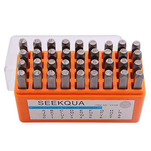 SEEKQUA 36PCS Letter and Number Steel Metal Stamp Capital Letter and Number Punch Set(A~Z, &, 0-8) with Storage Case for Jewelry Leather Wood Stamping (5mm)