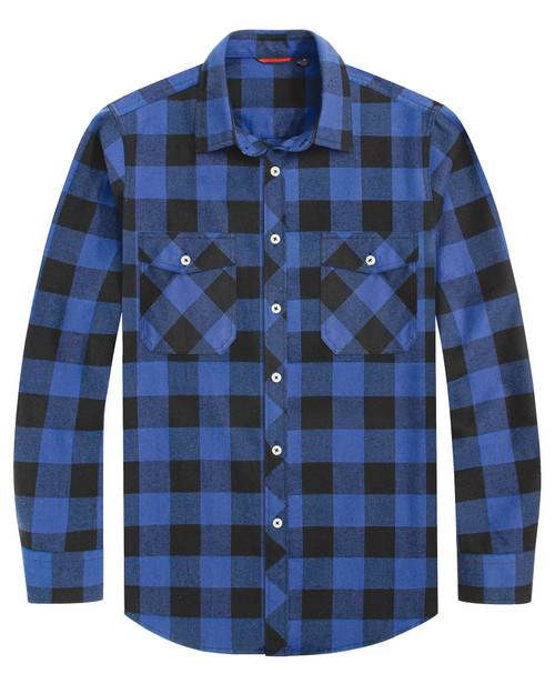 J.VER Men's Button Down Shirt Regular Fit Long Sleeve Plaid Flannel Casual Shirts Blue 5XL