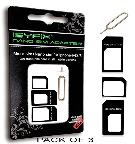 3X Pack SIM Card Adapter - Nano Micro Standard Converter Kit 4 in 1 Complete Set by iSYFIX