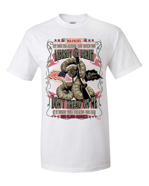 Patriotic Liberty or Death Don't Tread On Me Short Sleeve T-Shirt-White-Small