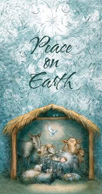 Boston International IHR 3-Ply Guest Towel Buffet Winter Holiday Christmas Paper Napkins, 16-Count, Peace Nativity