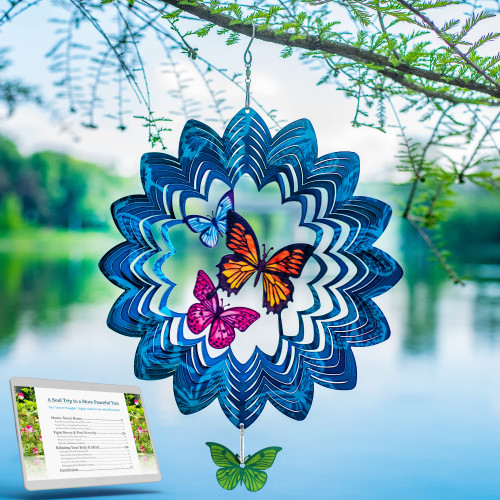 Hanging Wind Spinner | Spinner for Yard and Garden Decor for Outside | 12 inches Garden Art Outdoor Wind Spinner Kinetic Decor | Kinetic Sculpture Outdoor Decor | 3D Garden Blue Wind Spinner by DT