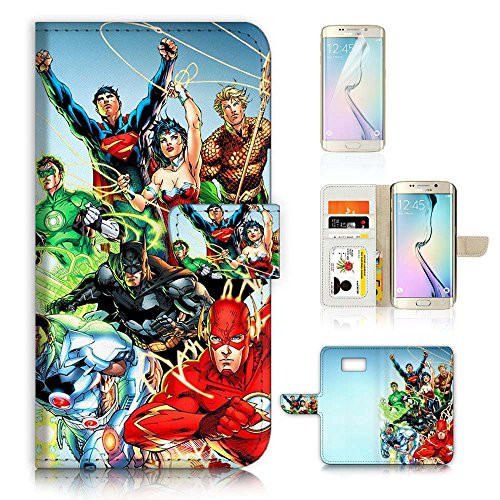 ( For Samsung S7 Edge ) Flip Case Wallet Cover with Screen Protector - US B30030 - Super Hero Batman Superman Wonder Woman Flash B30030