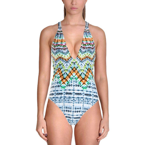 Bar III Womens Macrame Racerback One-Piece Swimsuit Blue L