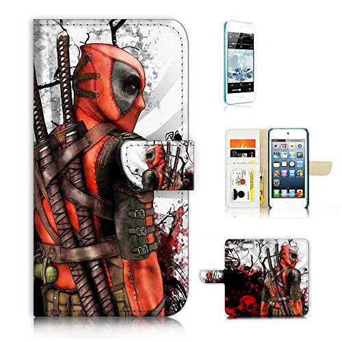 ( For iPod Touch 6 iTouch 6 ) Flip Wallet Case Cover & Screen Protector Bundle! A4100 Deadpool Superhero