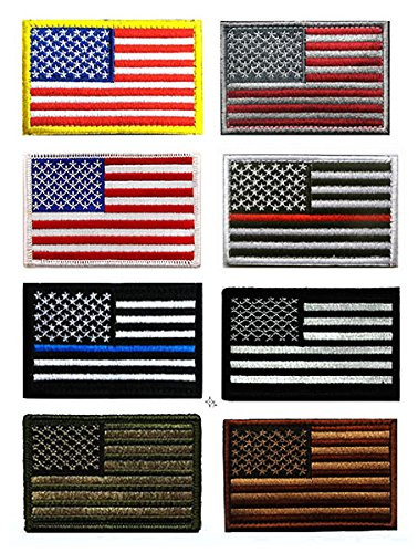 US Flag Patch, Antrix 8 Pack Great Value USA American Flags Thin Blue Line Thin Red Line US Army Flag Fully Embroidered Military Morale Patches Set