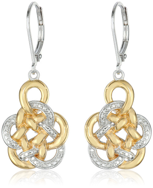 Two Tone 18k Yellow Gold and Rhodium Plated 925 Sterling Silver Celtic Knot Drop Earrings Two Tone 18k Yellow Gold and Rhodium Plated 925 Sterling Silver Celtic Knot Drop Earrings
