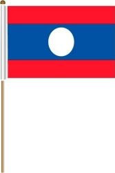 Laos New Large 12 X 18 Inch Country Stick Flag Banner on a 2 Foot Wooden Stick Polyester New