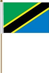 Tanzania Large 12 X 18 Inch Country Stick Flag Banner on a 2 Foot Wooden Stick .. Polyester ... New