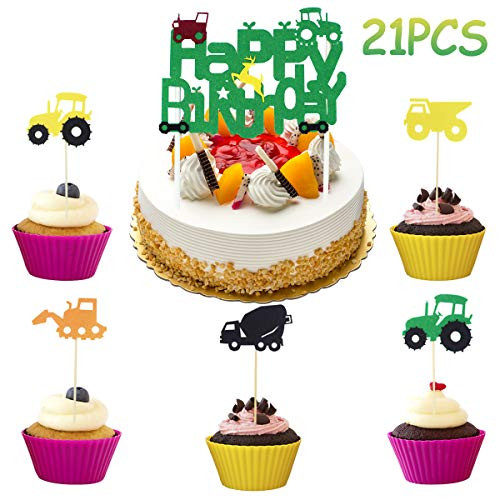 Green Tractor Happy Birthday Cake Topper Cupcake topper Set Farm John Deere Themed Birthday Party Supplies Decorations For Green Tractor