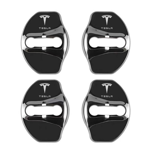 PJOKI Fit Tesla Model 3 Model Y Car Door Lock Cover Stainless Steel Car Door Lock Cover Door Guard Lock for Tesla Accessories (Black)