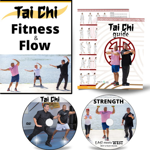 Tai chi DVD for beginners and seniors + Tai chi fit workouts. Qi gong, Balance, Strength, Stretching, Cardio, Breathing & more. Step by step instruction Tai chi exercises for seniors & beginner tai chi. 3 DVDs + Guide.