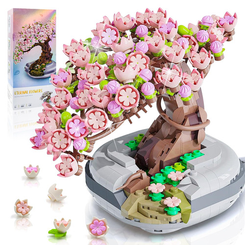 Mini Bricks Cherry Blossom Tree Building Toy Sets, Sakura Bonsai Model 426 Pcs Creative DIY Simulation Plant Series Creative Toys, Birthday Gift For Girl 6+ Years Old - Not Compatible With Set