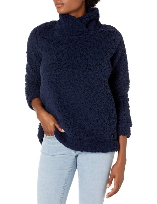 Nautica Women's Mock Neck Sherpa Sweater, Navy Seas, Medium