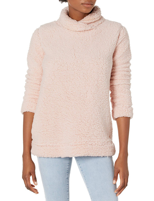 Nautica Women's Mock Neck Sherpa Sweater, Sepia Rose, Large