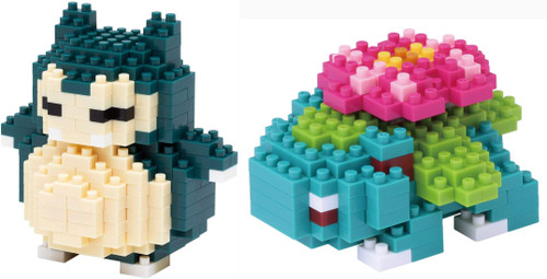 Nanoblock - 2 Sets Bundle - Snorlax (Kabigon) and Venusaur (Fushigibana) - Adjustable Pokemon Characters (Japan Import)