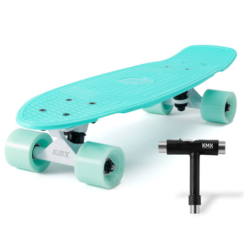 KMX Skateboard 22" and 27", Classic Mini Cruiser for Boys, Girls, Kids, Students, Adults, Teens, Complete Skateboard for Beginners Skateboard for Kids Ages 6-12 Penny Board (22 Inch Mint 7")