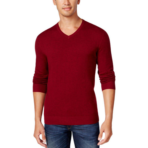 Alfani Mens Heathered Knit Sweater, Red, Large