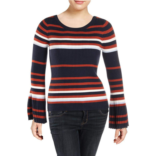bar III Womens Striped Bell-Sleeve Pullover Sweater, Blue, XX-Small