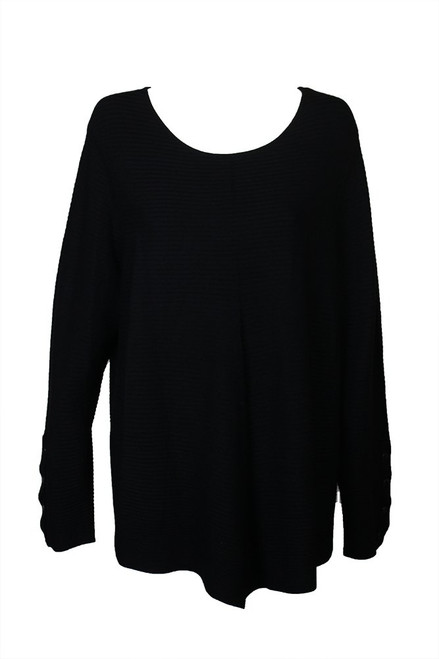 Alfani Womens Plus Ribbed Knit Embellished Tunic Sweater Black 0X