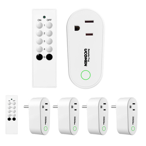 UCOMEN Remote Control Outlet Wireless Light Switch for Household Appliances, Expandable Remote Light Switch Kit, Up to 100 ft Range, White (5 Outlets + 2 Remotes) UCOMEN Remote Control Outlet Wireless Light Switch for Household Appliances, Expandable Remote Light Switch Kit, Up to 100 ft Range, White (5 Outlets + 2 Remotes)