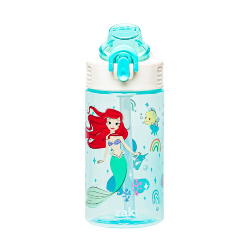 Zak Designs Sage Disney Princess Water Bottle For School or Travel, 16oz Durable Plastic Water Bottle With Straw, Handle, and Leak-Proof, Pop-Up Spout Cover (Ariel & Jasmine)