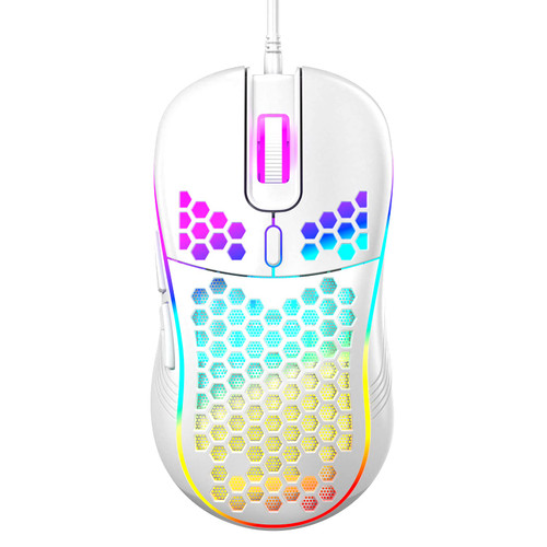 Honeycomb Wired Gaming Mouse, RGB Backlight and 7200 Adjustable DPI, Ergonomic and Lightweight USB Computer Mouse with High Precision Sensor for Windows PC & Laptop Gamers (White)