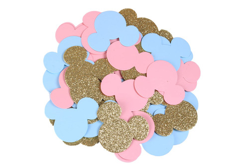 MRMSLI 2inche Minnie Mouse Mickey Theme Confetti Pink Gold Baby Blue Minnie Mouse Mickey Inspired Confetti Table Confetti Party Confetti Baby Shower Birthday Decor Table Decor (100pcs Pink Gold Blue)
